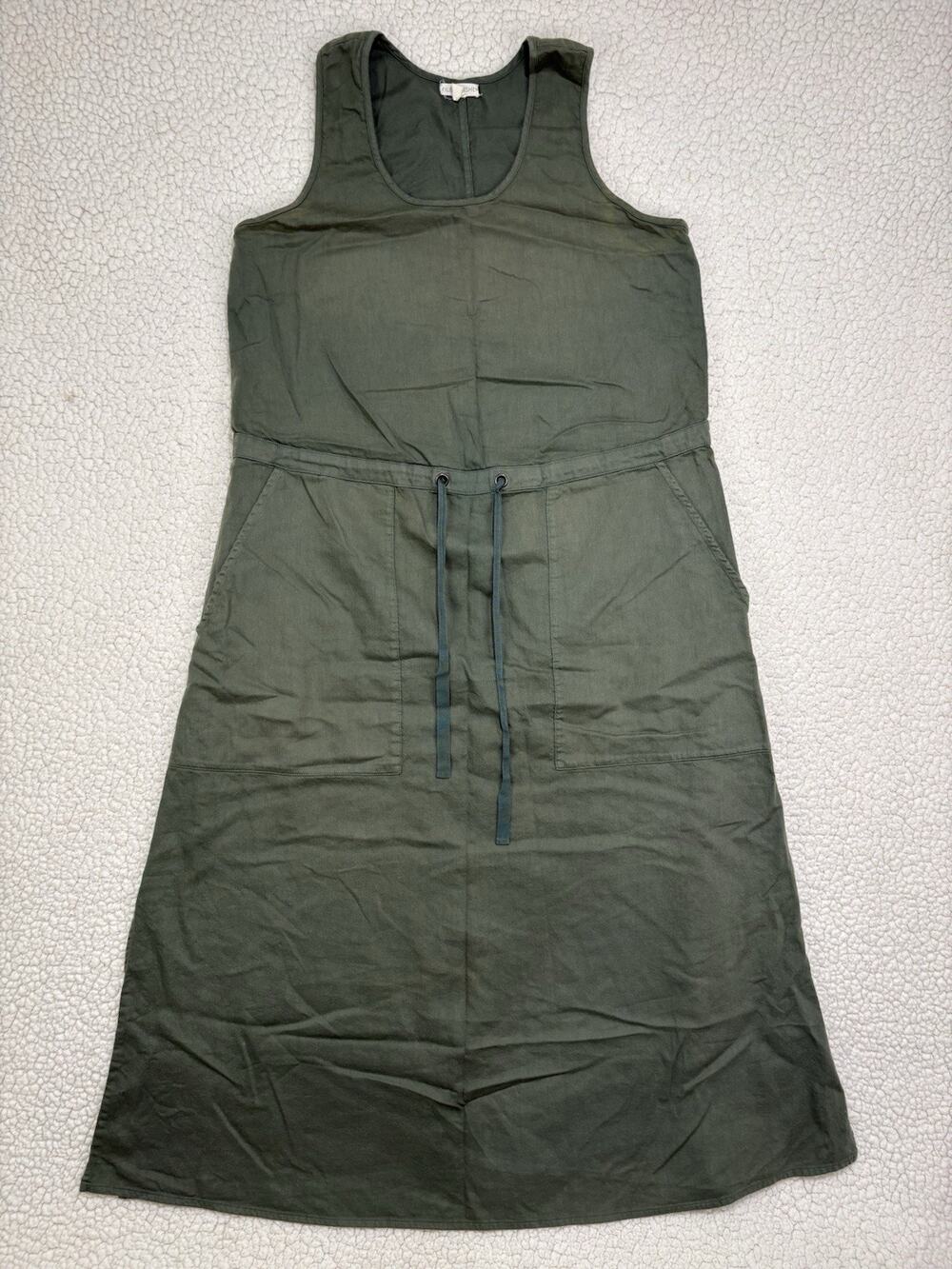 Eileen Fisher Nori Organic Cotton‎ Drawstring Midi Dress Womens Size XS Olive